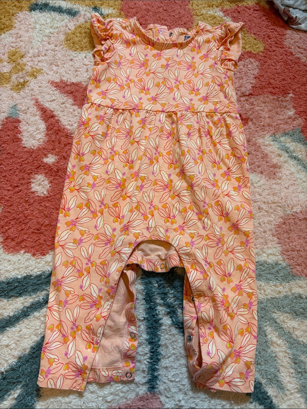 Tea Collection Peach Floral Flutter-Sleeve Romper for Girls